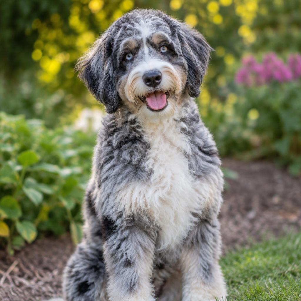 Aussiedoodle dog portrait