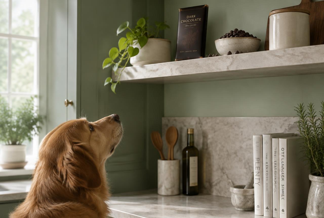 Chocolate stored safely out of a dog's reach