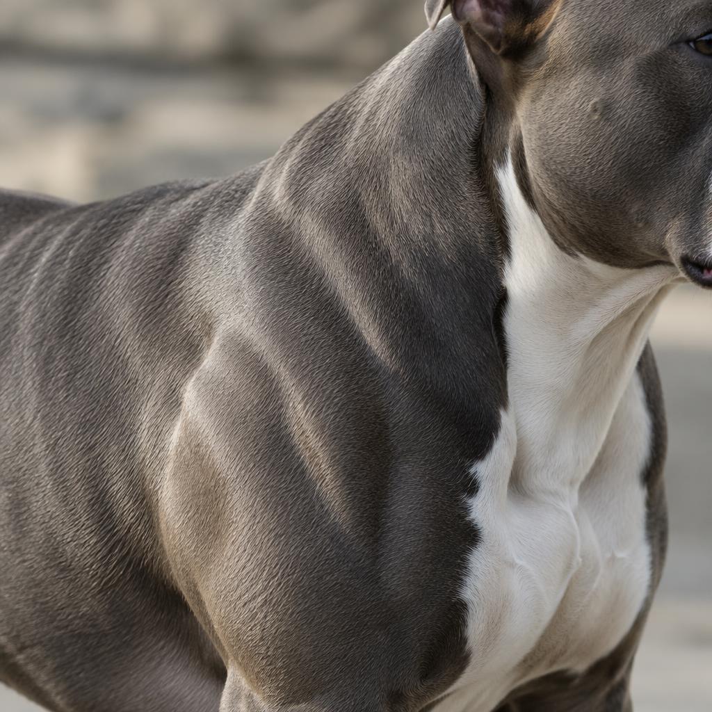 Close up of an American Staffordshire Terrier's short glossy coat
