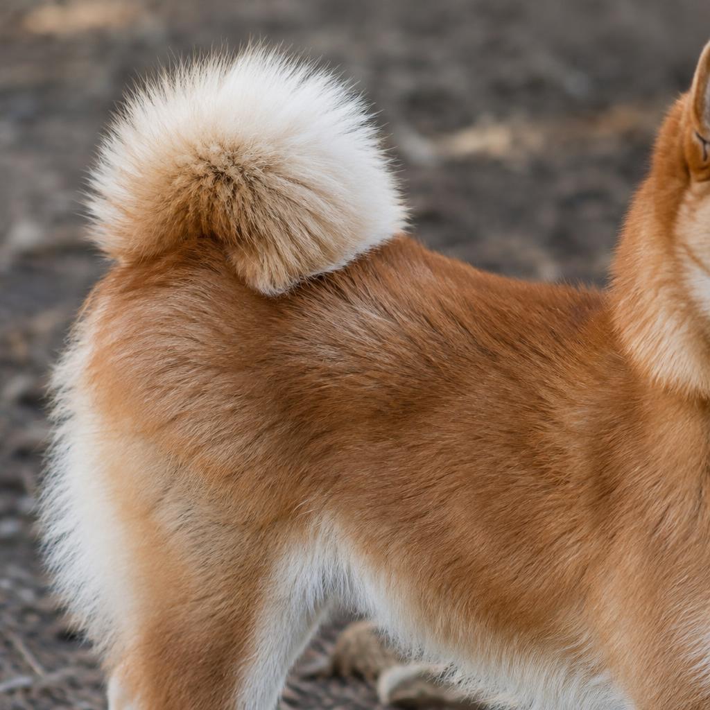 Close up of a Shiba Inu's thick double coat and curled tail
