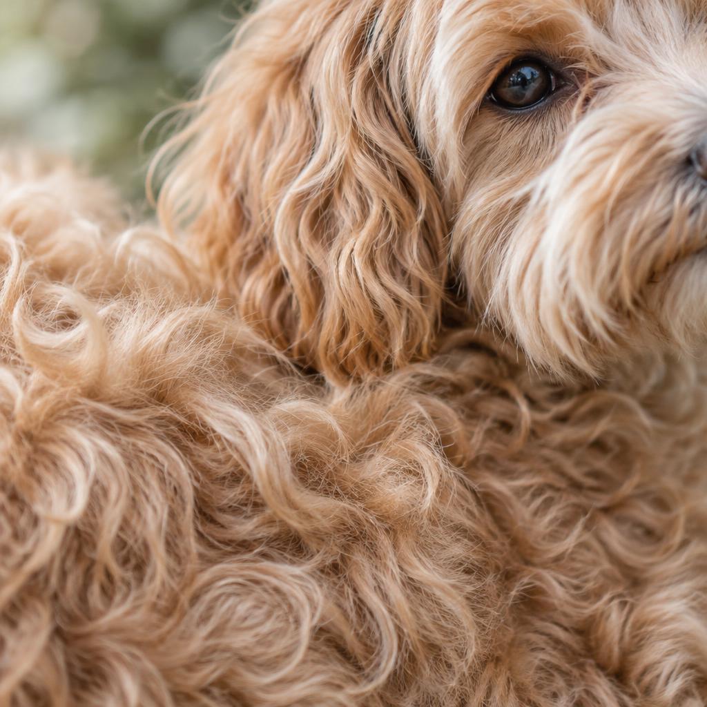 Close up of a Maltipoo's soft wavy low-shedding coat