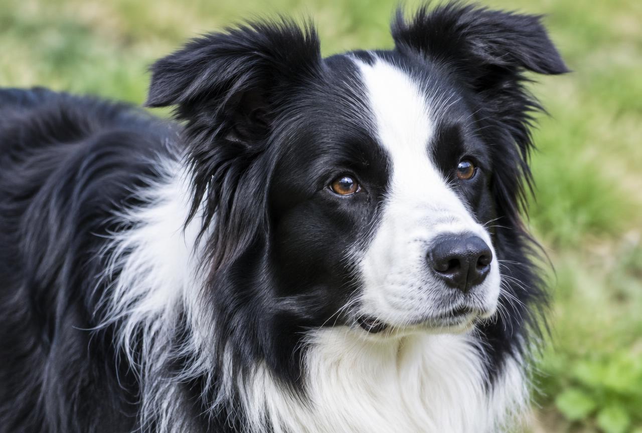 Close-up of a Border Collie's black and white double coat