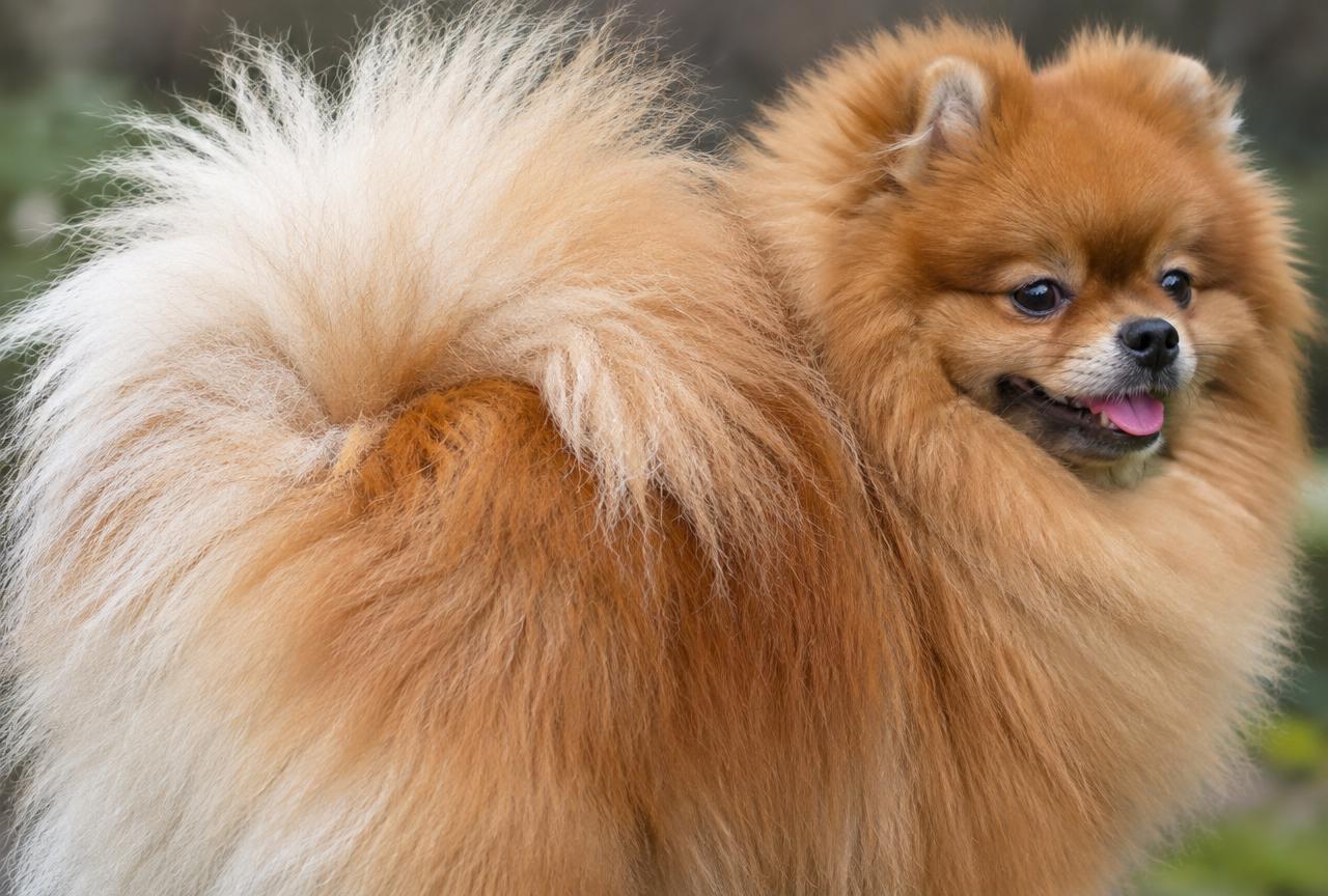 Close up of the thick, orange double coat of a Pomeranian