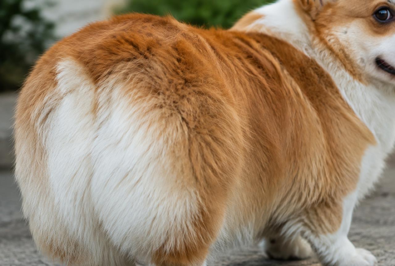 Close up of a red and white Corgi coat