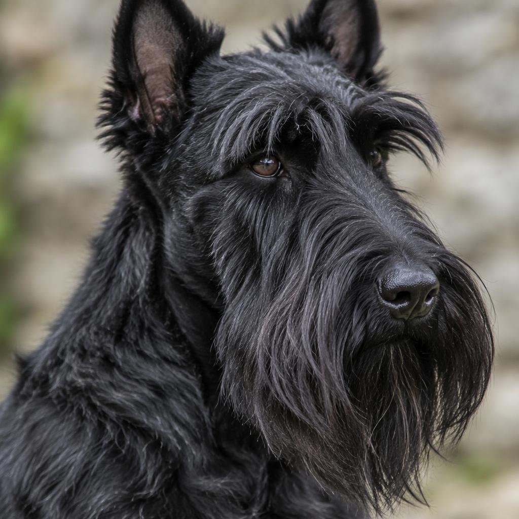 Close up of a Scottish Terrier's wiry black double coat