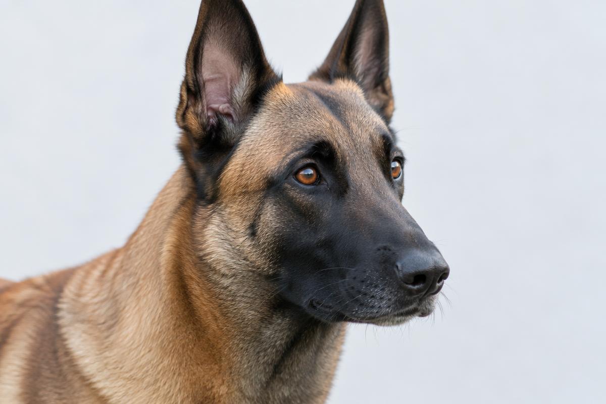 Close up of a Belgian Malinois' short, dense fawn coat