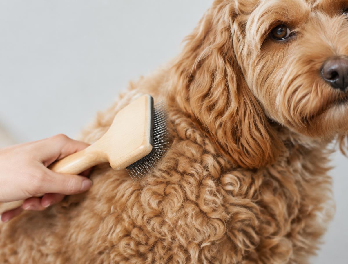 Close up of a Cockapoo's wavy, curly coat