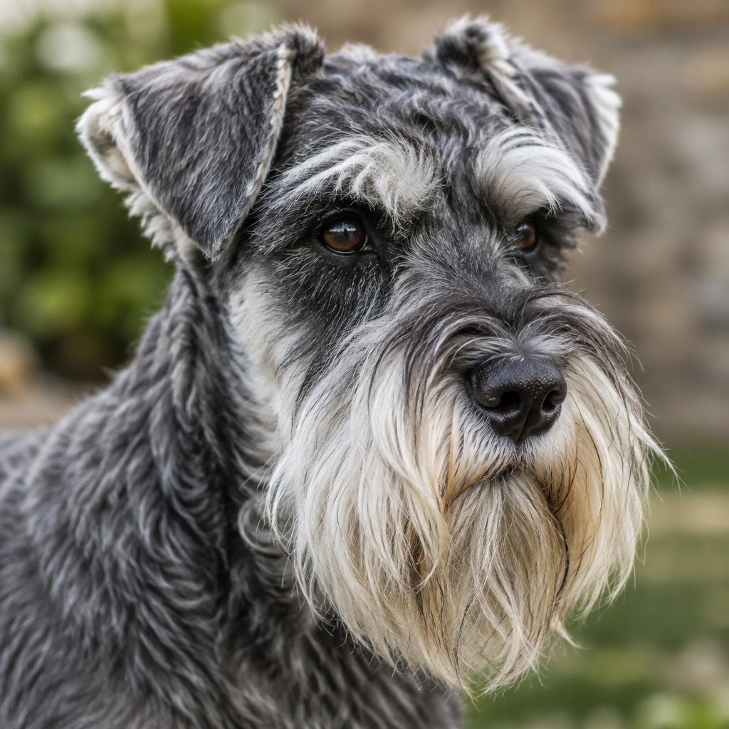 Close up of a Miniature Schnauzer's wiry coat and bearded muzzle