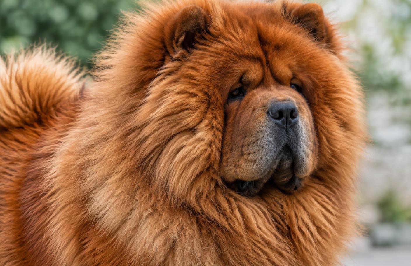 Close up of a Chow Chow's dense red double coat and mane