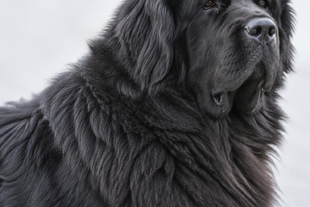 Close up of a Newfoundland's thick, water resistant double coat