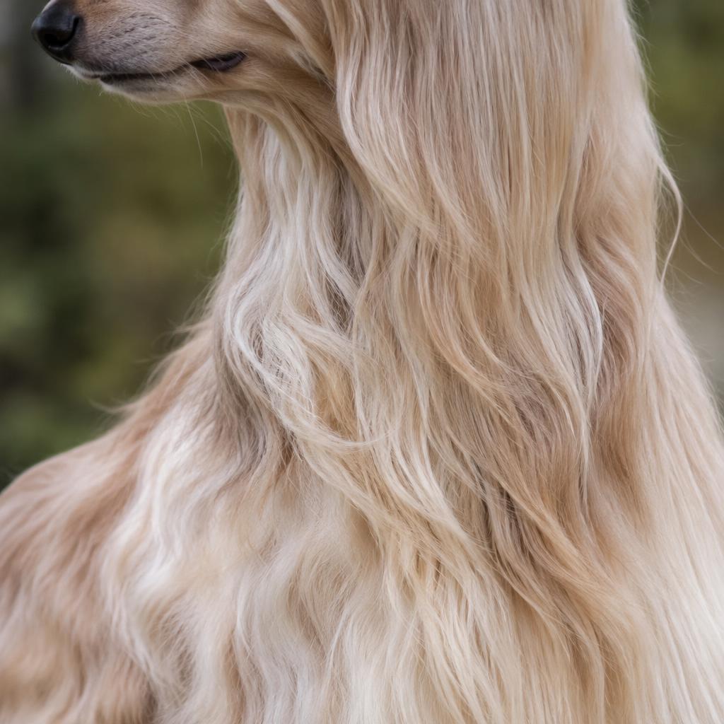 Close up of the Afghan Hound's long, silky flowing coat.