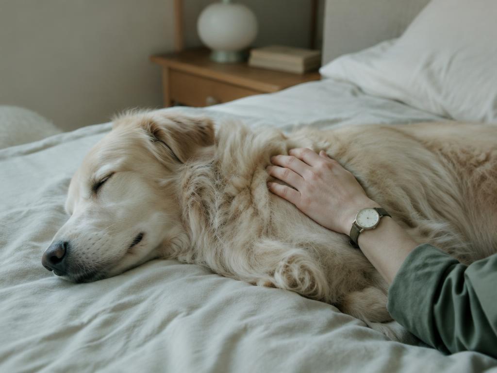 Owner watching a sleeping dog's chest, counting breaths