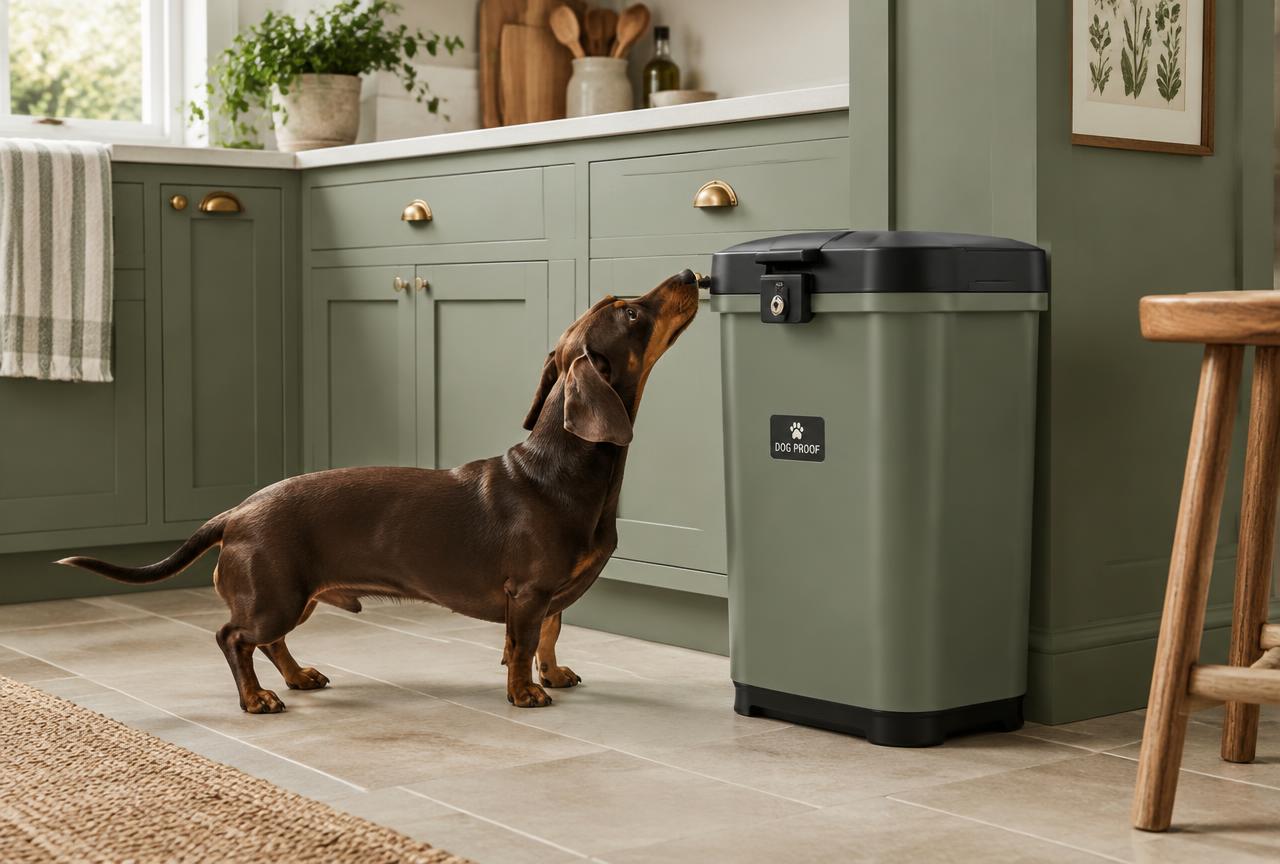 A secure kitchen bin that a dog cannot raid