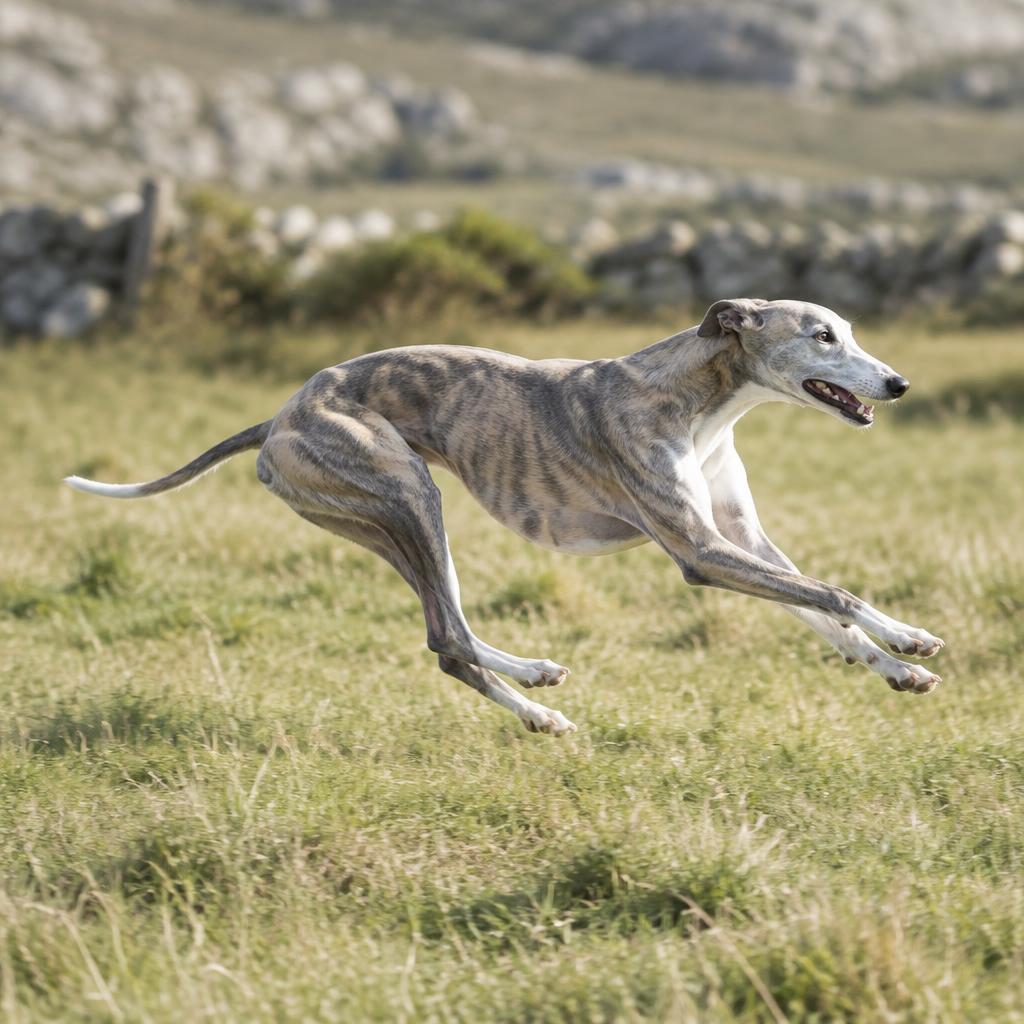A Greyhound wearing a bright winter coat during a walk.