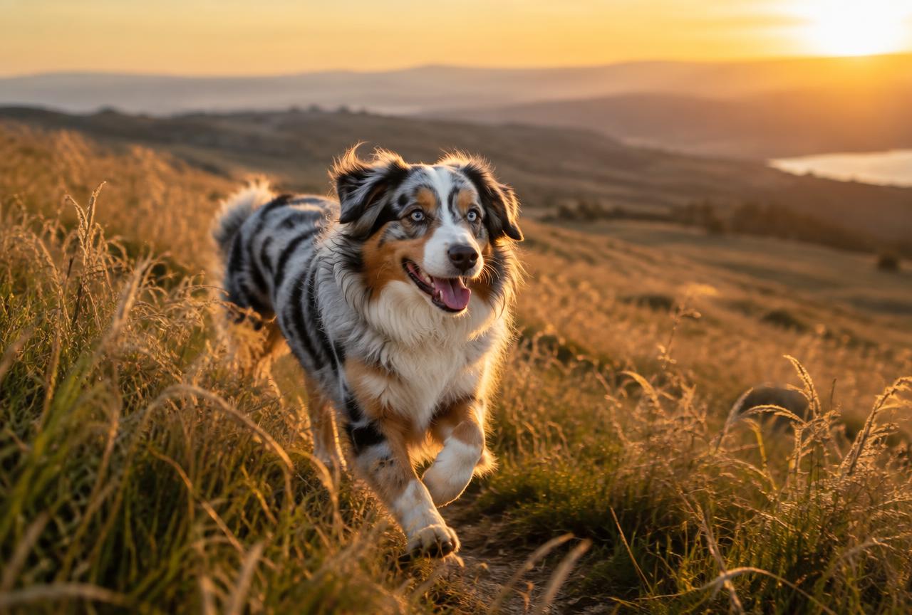 An Australian Shepherd catching a disc in a park