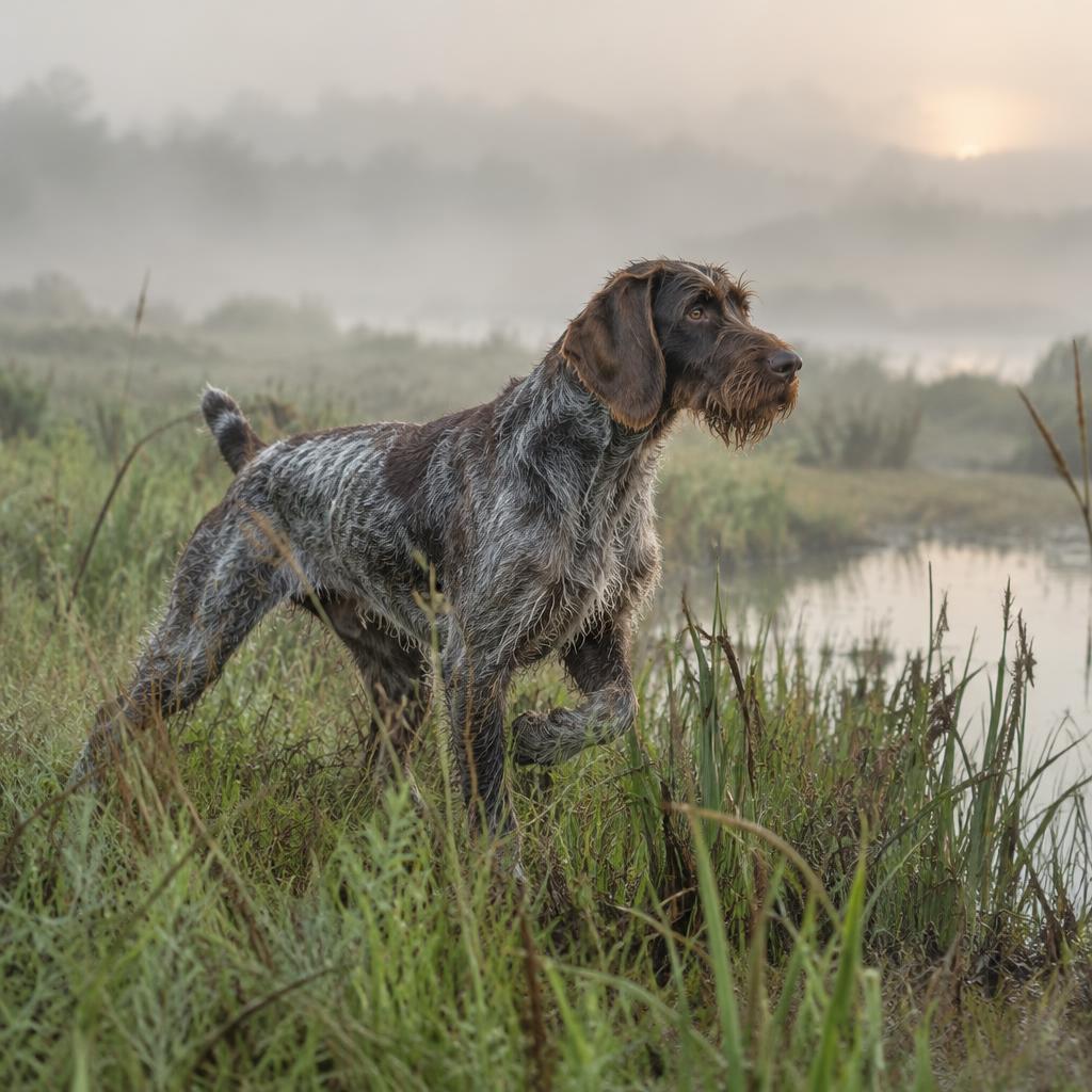 A Wirehaired Pointing Griffon retrieving from water