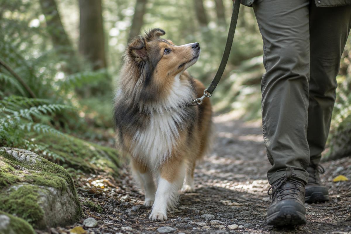 A Shetland Sheepdog running through a grassy field