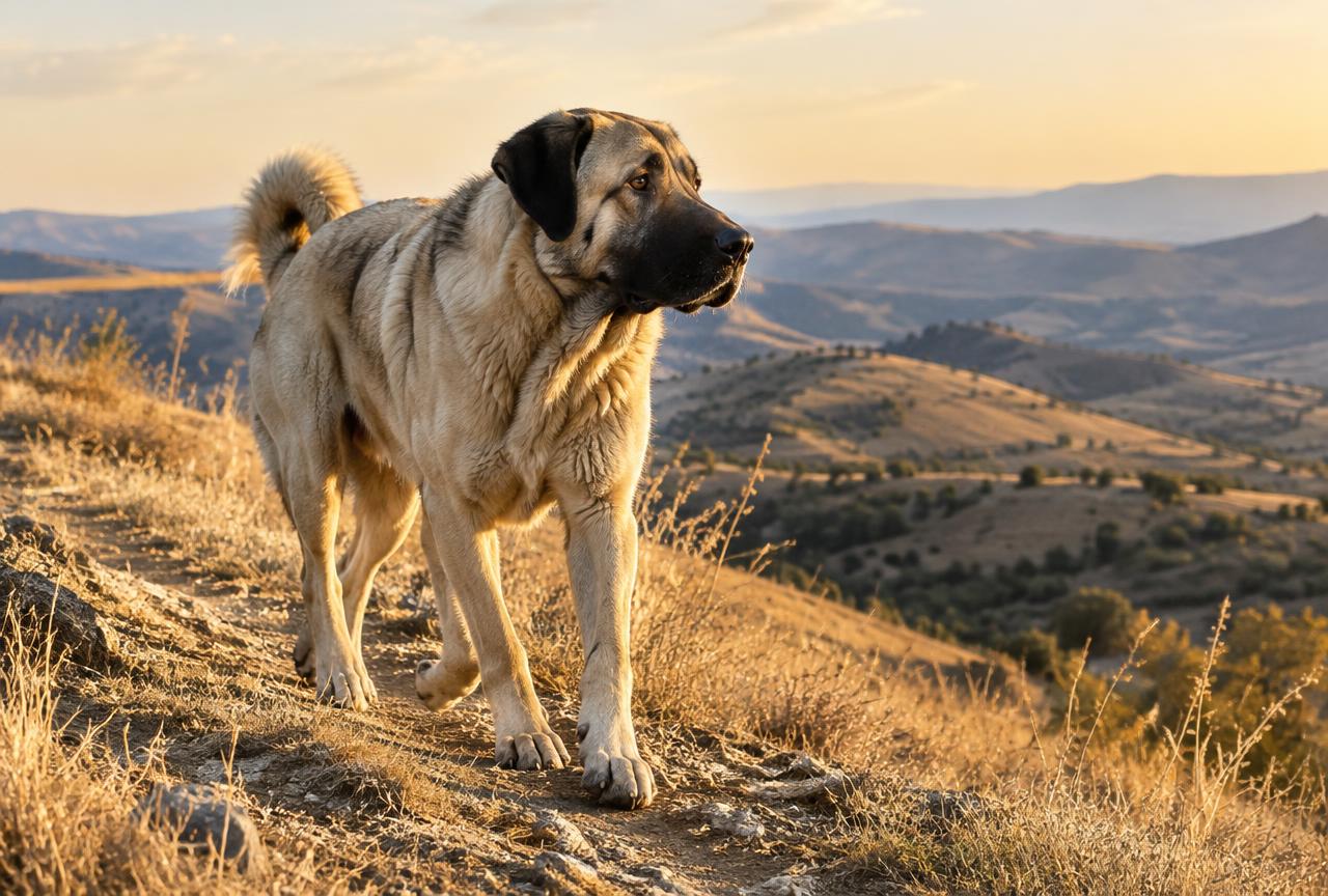 An Anatolian Shepherd patrolling along a fenced boundary on a rural property.