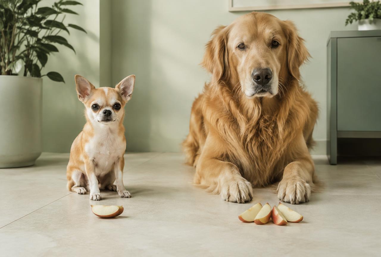 A sensible portion of apple slices for a dog