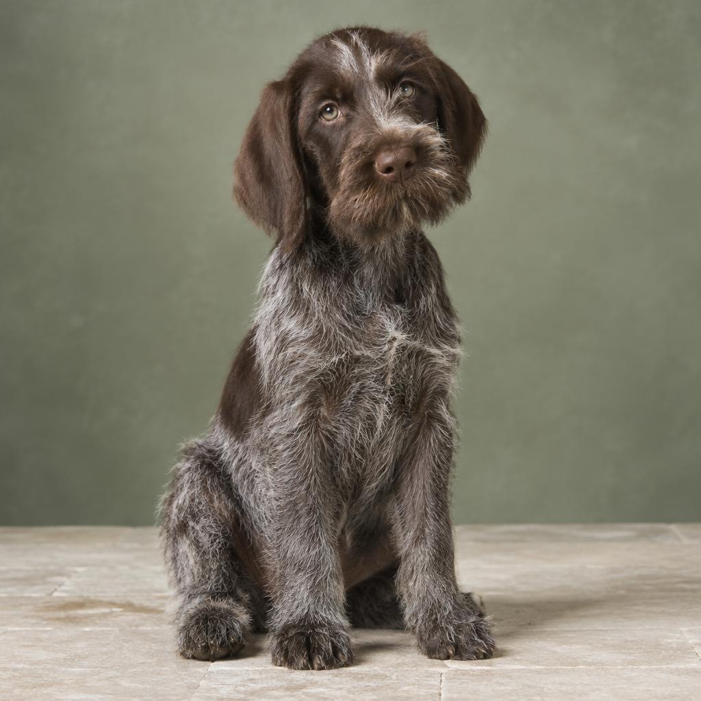 A Wirehaired Pointing Griffon puppy with a scruffy coat