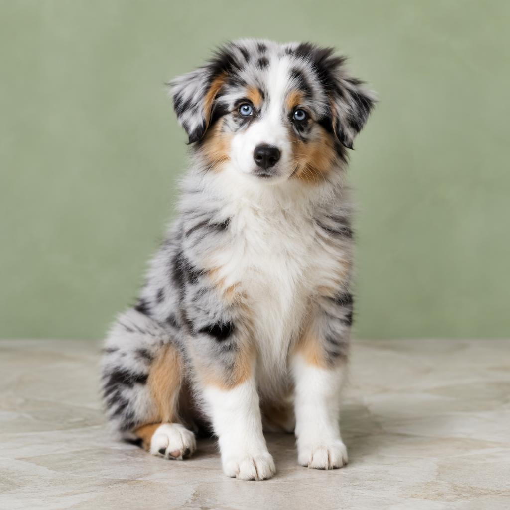 A blue merle Miniature American Shepherd puppy