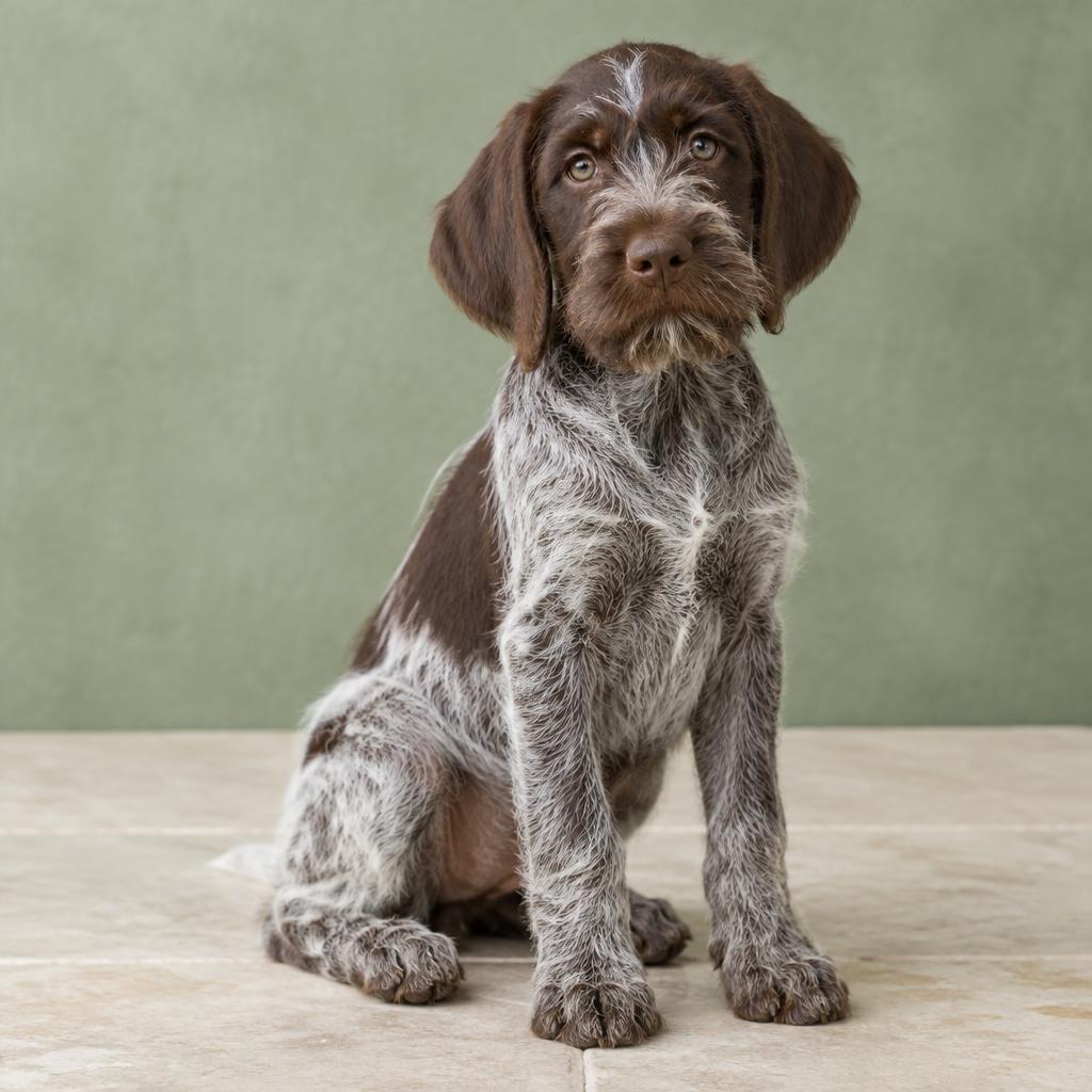 A German Wirehaired Pointer puppy with a small beard