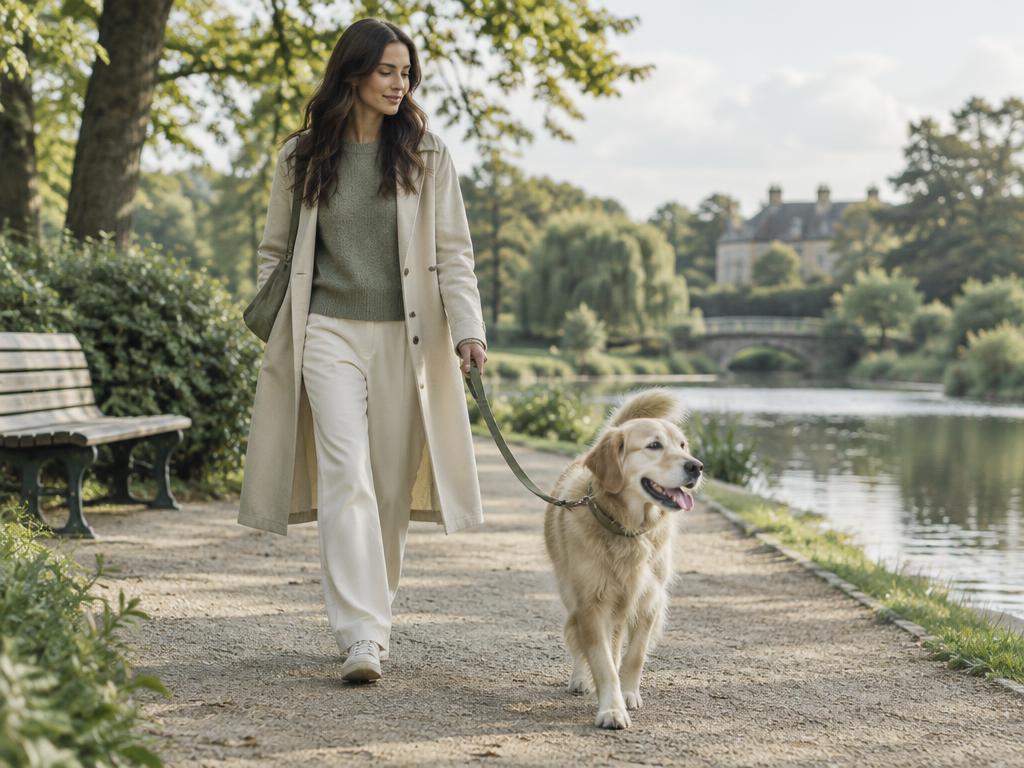 A dog enjoying a daytime walk in a quiet park before an eventful evening