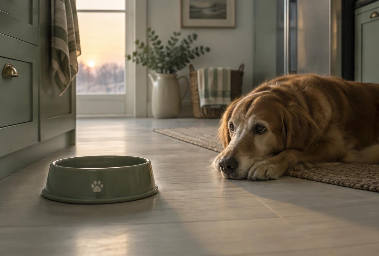 A dog recovering after a mild stomach upset